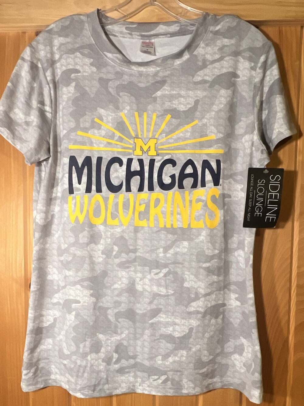 Sideline Apparel Michigan Wolverines Standout Ladies Short Sleeve Camo Top